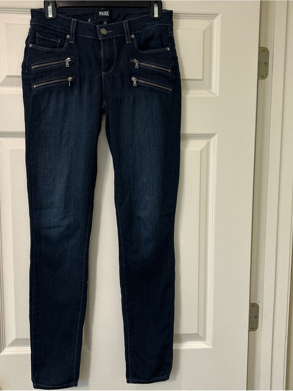 PAIGE Dark Indigo Skinny Jeans with Front Zips